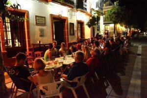 Dinner in a tapas bar in the pedestrian street of Prado del Rey with a group of students studying Spanish, English and German
