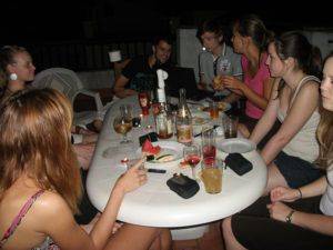 Gathering at the roof deck terrace of the language school