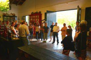 Wine tasting session at a traditional winery for red and white wine with explanations for the language students by the owner