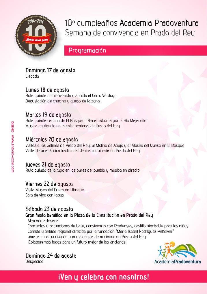 Fiesta 10º cumpleaños Academia Pradoventura programación