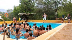 Pool games at camp in Prado del Rey