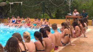 Pool time at camp in Prado del Rey